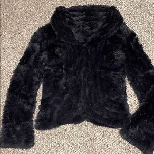 Vintage 100% real fur eggplant fold over neck hook eye fasten cardigan/coat